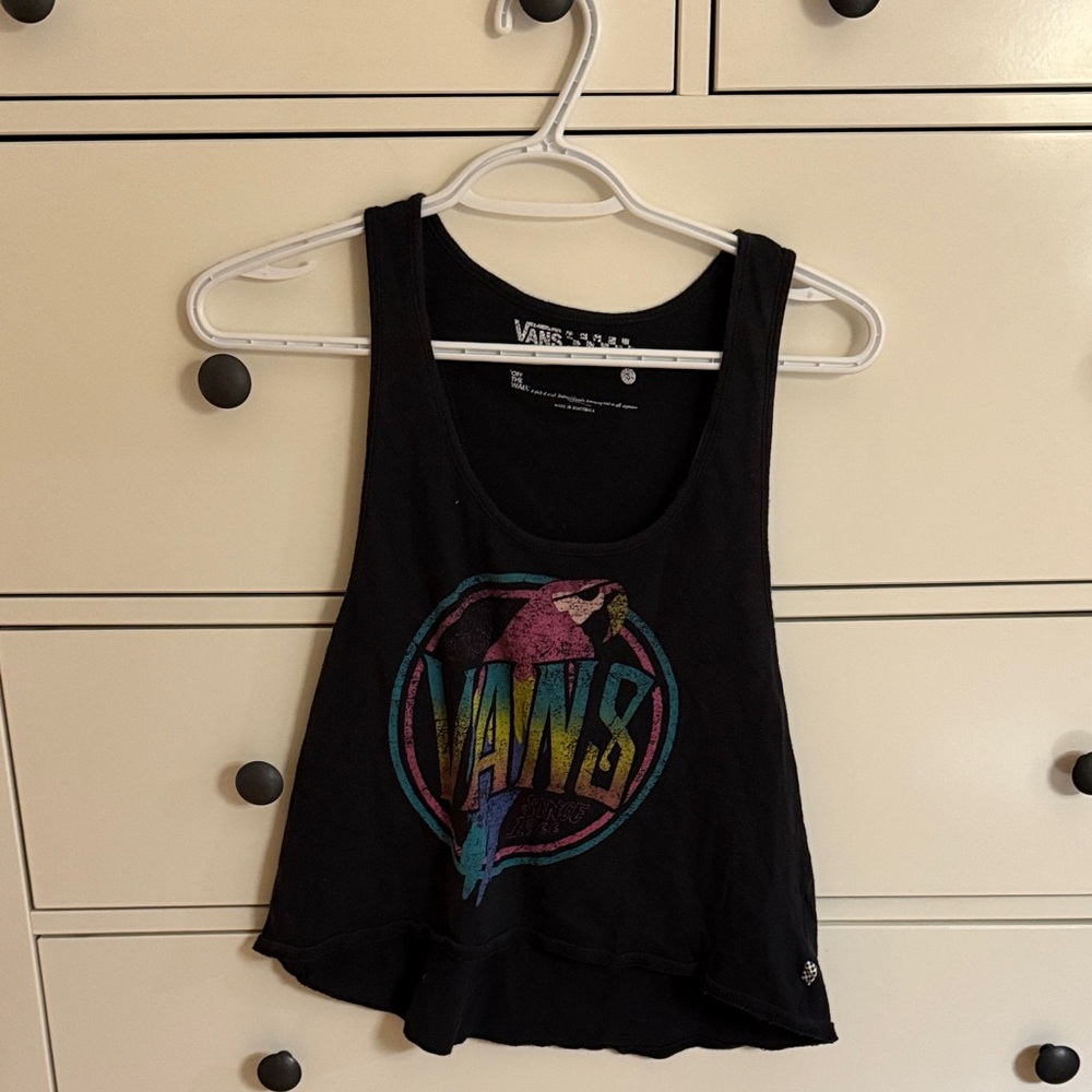 Vans Women's Black Tank Top with Colorful Graphic